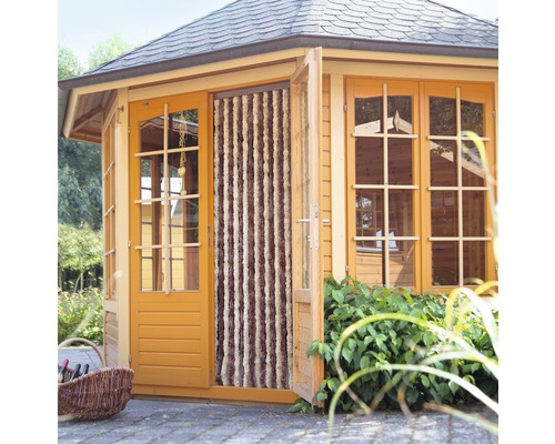Pavillon en bois avec porte ouverte et protection contre les insectes