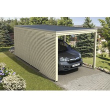 Abri de voiture en bois avec paroi latérale d''intimité et voiture