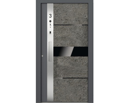 Haustür mit Seitenteil, Hausnummer und integriertem Briefkasten