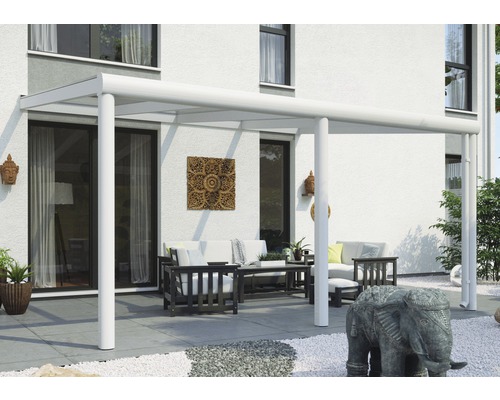 Toiture pour terrasses Garda, 434x357 cm, aluminium, blanc Terrasse avec toit de terrasse, mobilier de jardin et décoration