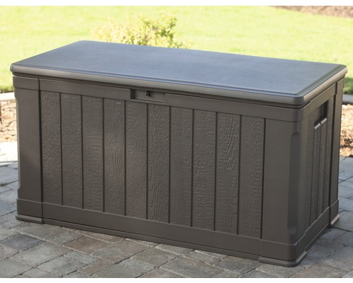 Coffre de rangement en plastique aspect bois pour l''extérieur