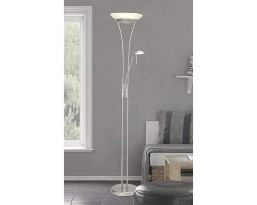 Projecteur de plafond LED + lampe de lecture 1600 lm 3000 K H 179 cm Finn fer/blanc Lampadaire avec liseuse dans le salon