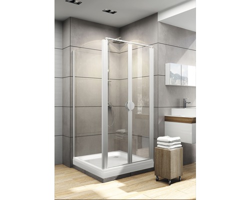 Porte de douche avec paroi latérale SCHULTE Sunny ExpressPlus 90 x 90 cm couleur du profilé aluminium décor de vitre verre transparent butée de porte à gauche butée de porte à droite