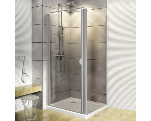 Porte pivotante avec paroi latérale SCHULTE Sunny ExpressPlus 80x80 cm verre transparent couleur de profilé aluminium y compris receveur de douche