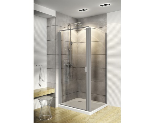 Porte de douche avec paroi latérale SCHULTE Sunny ExpressPlus 90 x 90 cm couleur du profilé aluminium décor de vitre verre transparent butée de porte à gauche butée de porte à droite