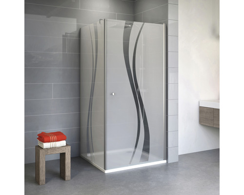 Porte de douche avec paroi latérale SCHULTE Alexa Style 2.0 ExpressPlus 90 x 90 cm couleur du profilé aluminium décor de vitre liane avec verre antitache butée de porte à droite butée de porte à gauche Cabine de douche d''angle avec verre design dans une salle de bain