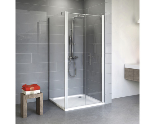 Porte de douche avec paroi latérale SCHULTE Alexa Style 2.0 ExpressPlus 90 x 90 cm couleur du profilé aluminium décor de vitre verre transparent avec verre antitache butée de porte à gauche butée de porte à droite