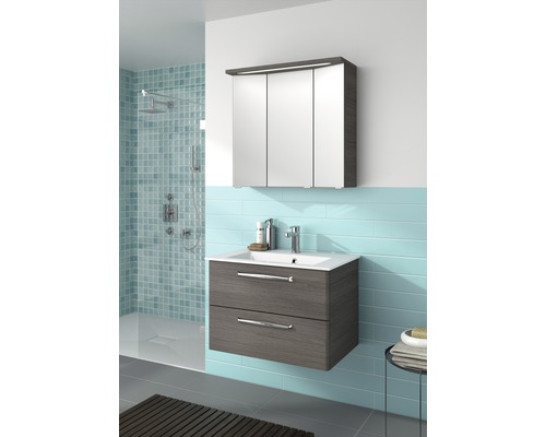 Set de meubles de salle de bains Pelipal Kumba lxhxp 77 x 200 x 50 cm couleur de façade graphite structure transversale avec vasque en fonte minérale blanc 99.77012119