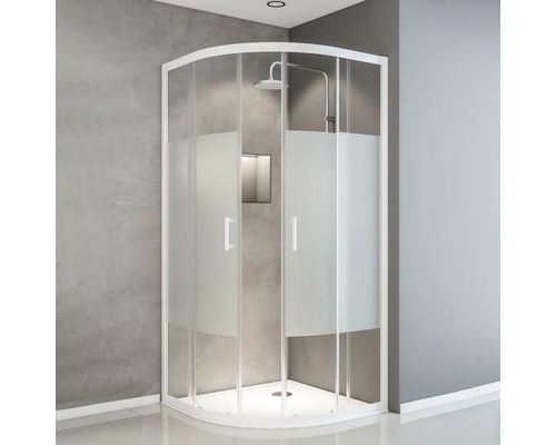 Douche ronde avec porte pivotante SCHULTE Sunny ExpressPlus 90 x 90 cm couleur du profilé blanc décor de vitre dezent butée de porte à gauche butée de porte à droite