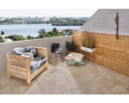 Dalle de terrasse en travertin FLAIRSTONE Roma opus romain set = 1,48 m²