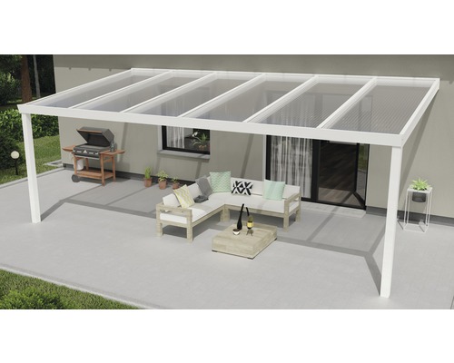 Terrassenüberdachung Expert mit Polycarbonat klar 600x300 cm weiß