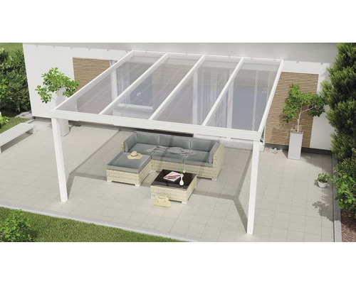 Terrassenüberdachung Expert mit Polycarbonat klar 400x400 cm weiß