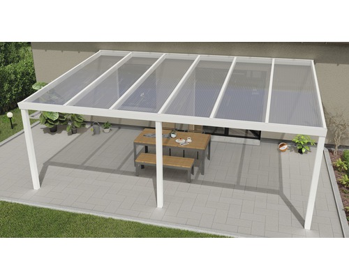 Toiture pour terrasse Expert avec polycarbonate transparent 600x400 cm blanc
