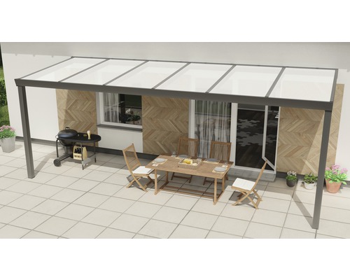 Toiture pour terrasse Expert avec polycarbonate opale 600 x 250 cm anthracite structure