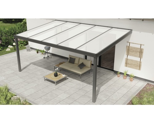 Toiture pour terrasse Expert avec polycarbonate opale 500 x 300 cm anthracite structure