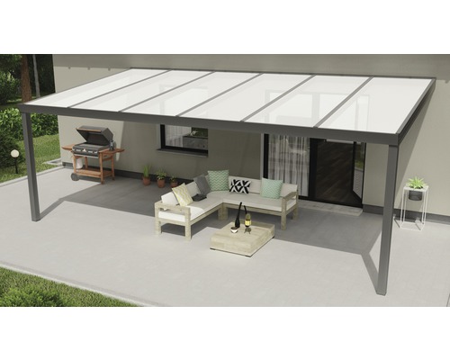 Toiture pour terrasse Expert avec polycarbonate opale 600 x 300 cm anthracite structure