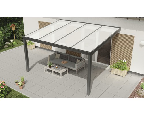 Terrassenüberdachung Expert mit Polycarbonat opal 400 x 350 cm anthrazit struktur