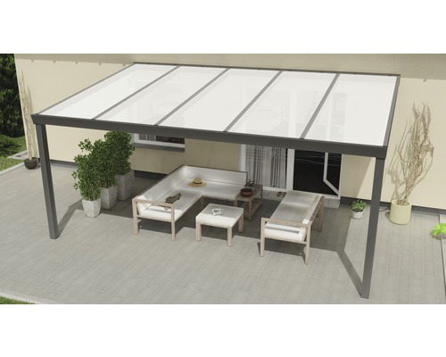 Toiture pour terrasse Expert avec polycarbonate opale 500 x 350 cm anthracite structure