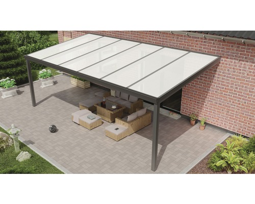 Toiture pour terrasse Expert avec polycarbonate opale 600 x 350 cm anthracite structure