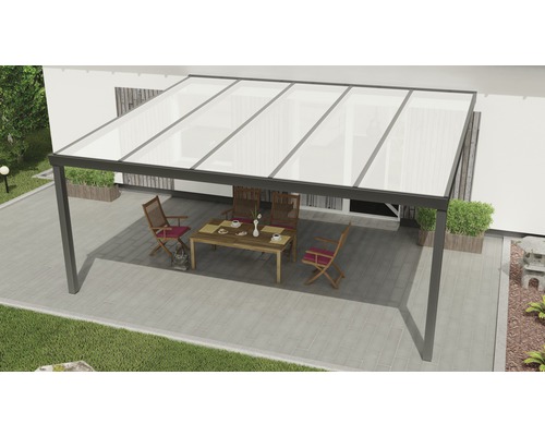 Terrassenüberdachung Expert mit Polycarbonat opal 500 x 400 cm anthrazit struktur