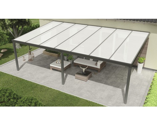 Toiture pour terrasse Expert avec polycarbonate opale 700 x 400 cm anthracite structure