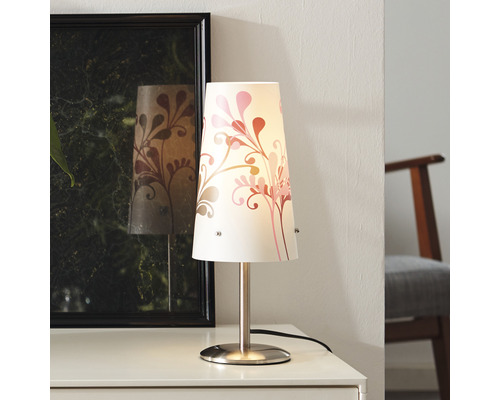 Lampe de table Isi 1 ampoule blanc avec décor mauve