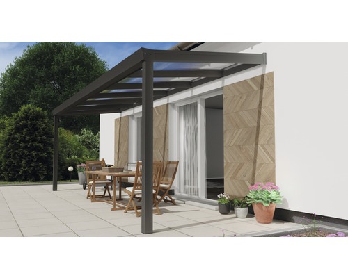 Terrassenüberdachung Expert mit Polycarbonat klar 600 x 250 cm anthrazit struktur