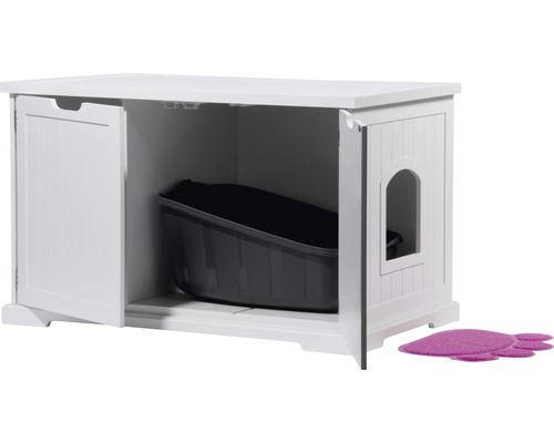 Meuble pour chat avec litière et tapis de litière