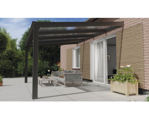 Terrassenüberdachung Expert mit Polycarbonat klar 400 x 350 cm anthrazit struktur