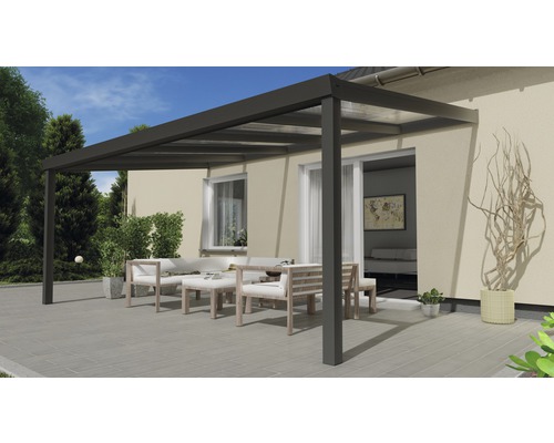 Toiture pour terrasse Expert avec polycarbonate transparent 500 x 350 cm anthracite structure