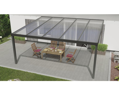 Terrassenüberdachung Expert mit Polycarbonat klar 500 x 400 cm anthrazit struktur