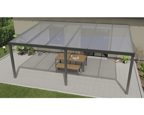 Terrassenüberdachung Expert mit Polycarbonat klar 600 x 400 cm anthrazit struktur