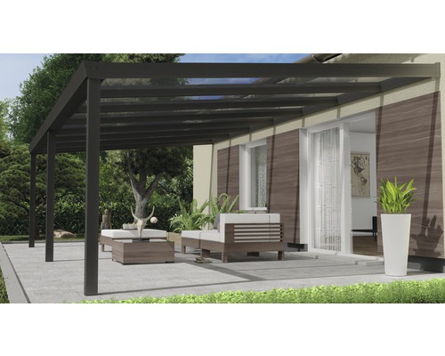 Terrassenüberdachung Expert mit Polycarbonat klar 700 x 400 cm anthrazit struktur