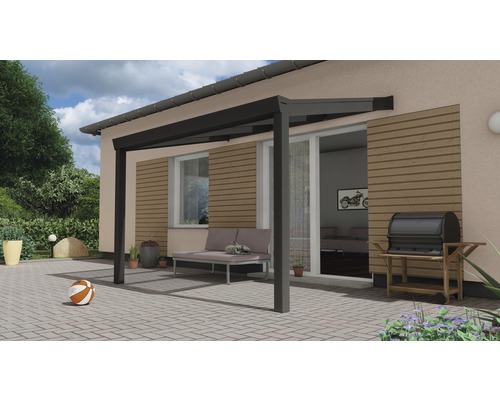 Toiture pour terrasse Expert avec polycarbonate transparent 300 x 250 cm anthracite structure