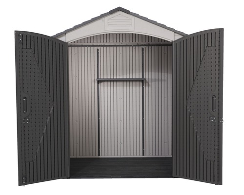 Offener Geräteschuppen aus Kunststoff mit Regalboden