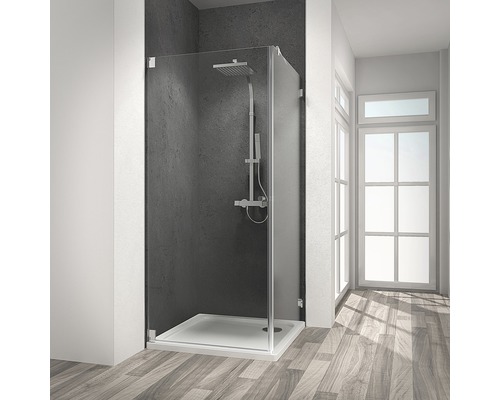 Porte de douche avec paroi latérale avec porte pivotante Schulte Davita 800 x 800 mm verre transparent avec prise de mesures, livraison et montage inclus