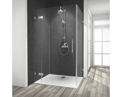 Porte de douche avec paroi latérale avec porte pivotante Schulte Davita 1000 x 1000 mm verre transparent avec prise de mesures, livraison et montage inclus et revêtement en verre résistant à la saleté paroi latérale droite