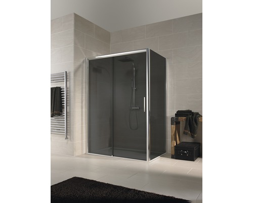 Porte coulissante pour paroi latérale Schulte Kristall/Trend largeur 140 cm butée à gauche décor gris anthracite couleur du profilé chrome