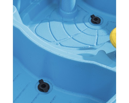 Vue détaillée d''une table de jeu d''eau bleue pour enfants avec des vis noires