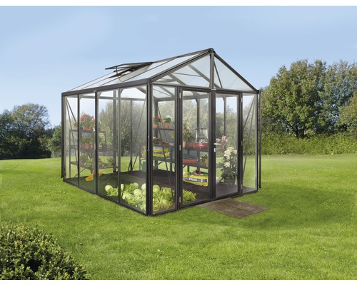 Serre Vitavia Zeus Comfort 8100 verre de sécurité trempé/ panneaux alvéolés avec profilé de sol 258,4x316,4 cm noir