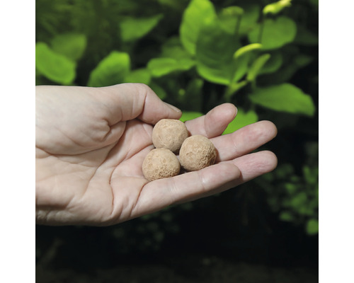 Trois boules d''engrais dans une main