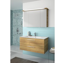 Badezimmer mit Waschbeckenunterschrank, Spiegelschrank und Dusche