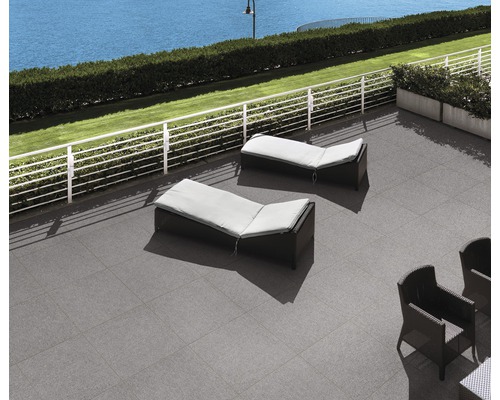 Dalle de terrasse en grès cérame fin FLAIR STONE Concrete gris bord  rectifié 75 x 75 x 2 cm - HORNBACH Luxembourg