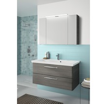 Badmöbel-Set Pelipal Kumba BxHxT 110 x 200 x 51 cm Frontfarbe graphit struktur quer mit Mineralguss-Waschtisch weiß 99.107022619
