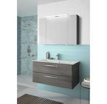 Badmöbel-Set Pelipal Kumba BxHxT 107 x 200 x 50 cm Frontfarbe graphit struktur quer mit Glas-Waschtisch weiß 99.107032619