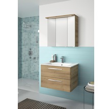 Badmöbel-Set Pelipal Kumba BxHxT 77 x 200 x 50 cm Frontfarbe eiche riviera mit Mineralguss-Waschtisch weiß 99.77012147