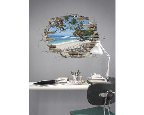Autocollant mural avec motif de plage dans un bureau