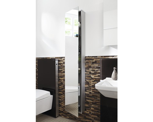 Modernes Badezimmer mit Spiegelschrank zur Aufbewahrung von Badutensilien