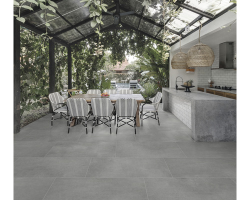 Dalle de terrasse en grès cérame fin Works gris clair 60 x 60 x 2 cm R11 B  - HORNBACH Luxembourg