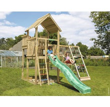 Spielplatz im Freien mit Kletterturm, Rutsche, Schaukel und Kletterwand für Kinder